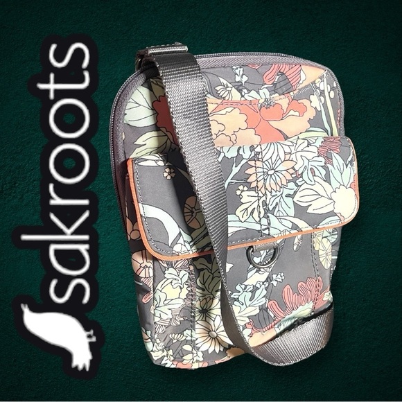 Sakroots New Adventure Wynnie Small Flap Messenger Charcoal Floral Design - Picture 1 of 11